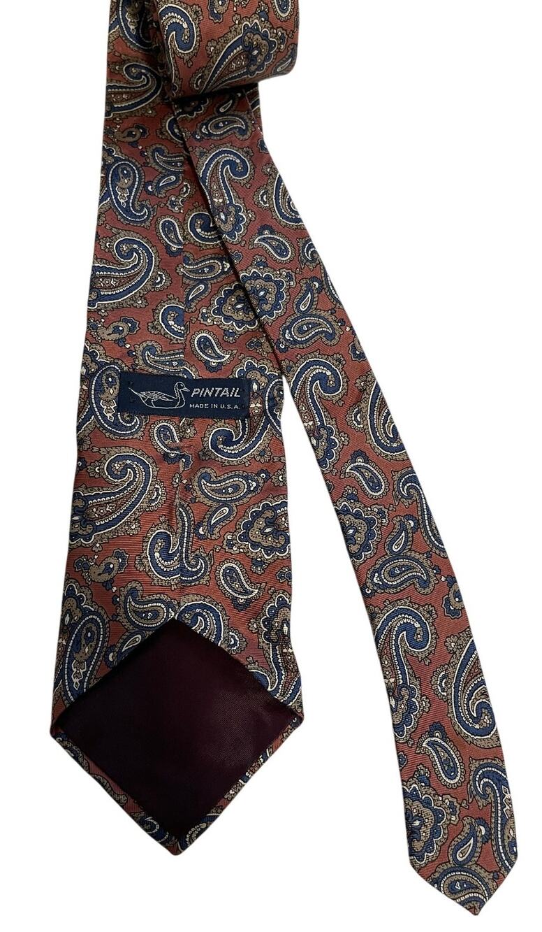 Vintage Pintail Brand Red & Blue Paisley Print 100% Silk Necktie Retro Tie